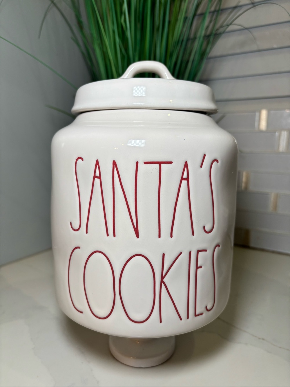 NWT Rae Dunn Santa's Cookies White Ceramic Holiday Canister Cookie Jar Red LL